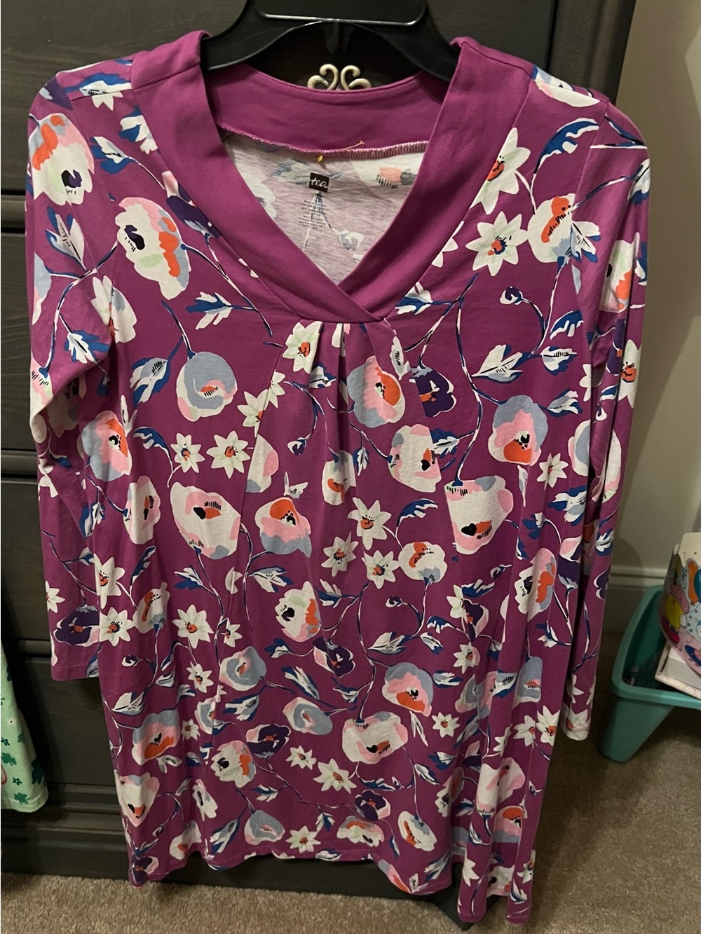 Tea Collection Girls 16 Riko Trapeze Dress Swedish Flowers in Purple
